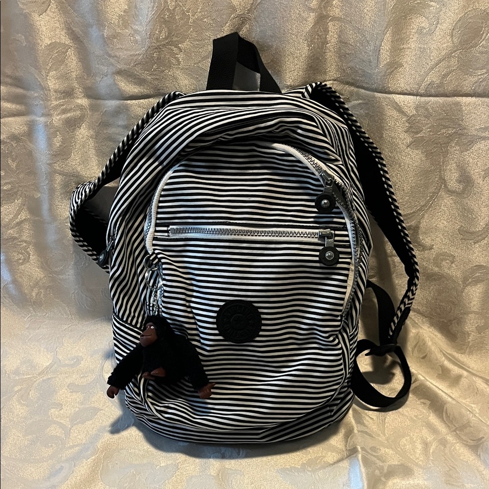 Kipling Black and White Striped Backpack